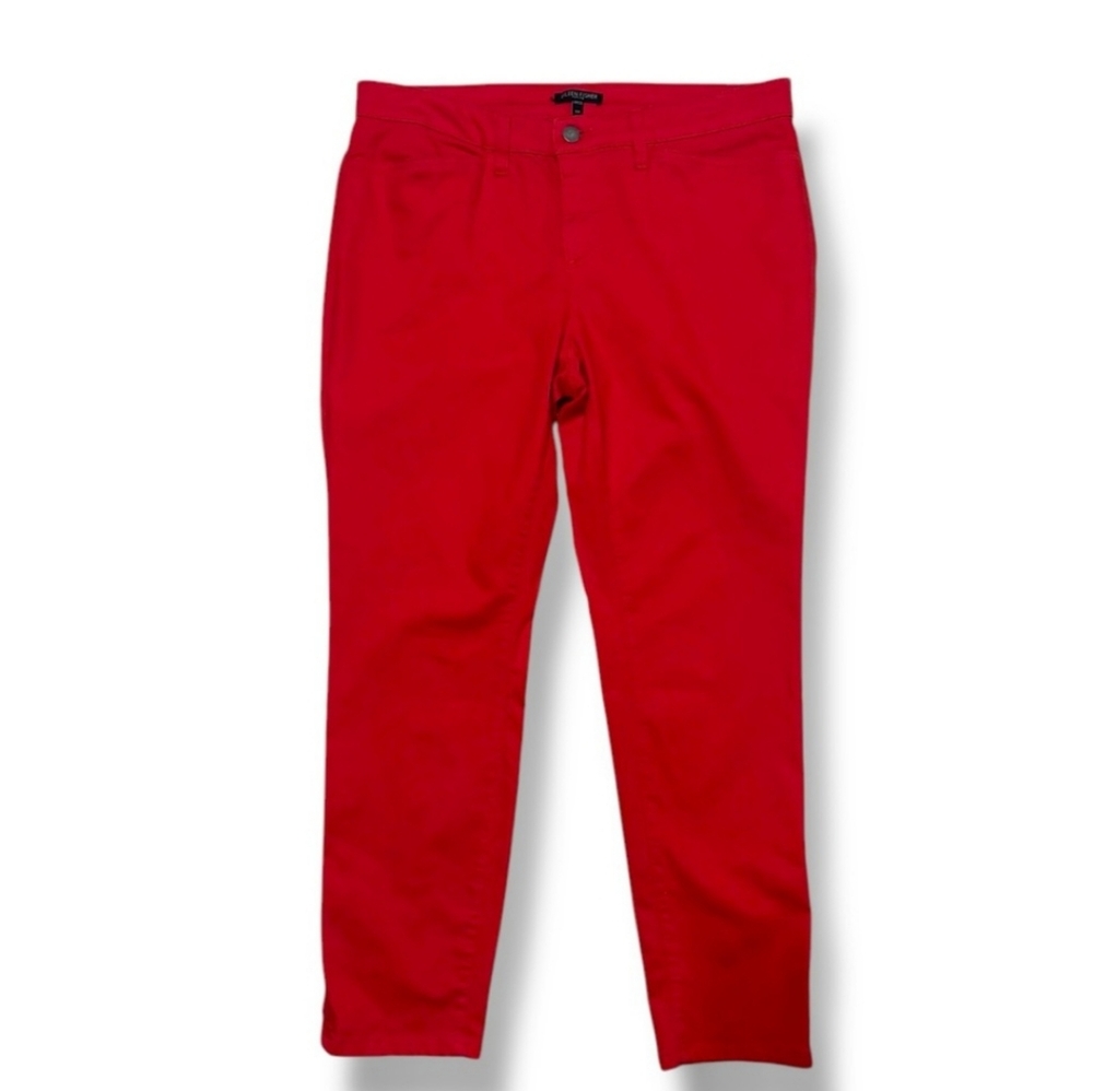 EILEEN FISHER Red Organic Cotton Mid Rise Ankle Zip Skinny Jeans